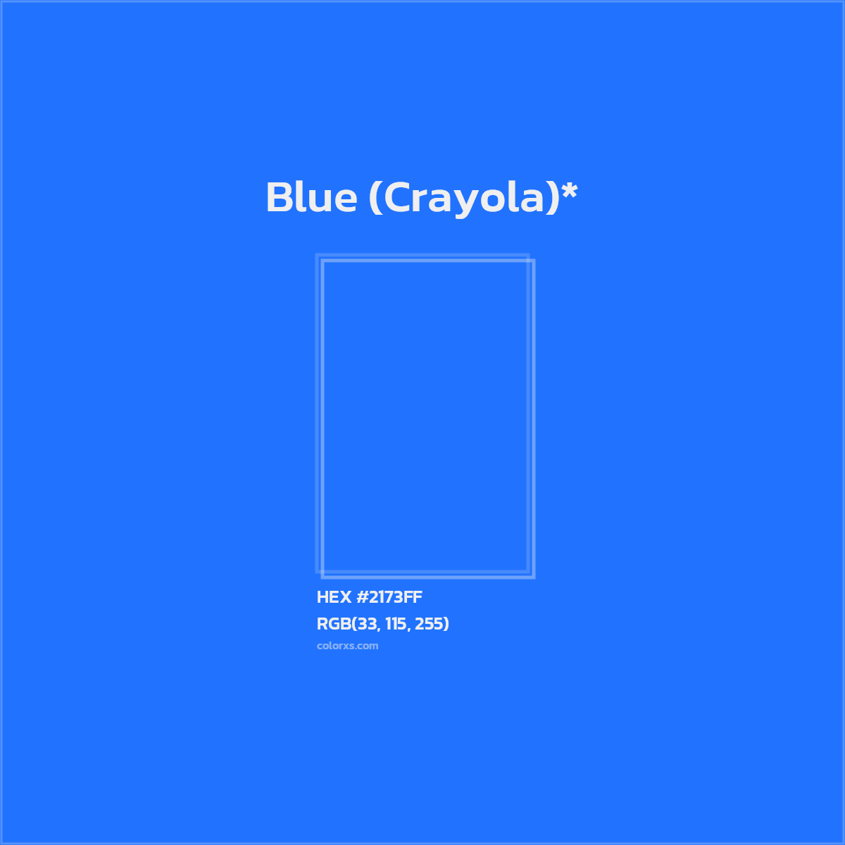 #2173FF hex color. RGB, RYB, CMYK, HSL, HSV codes and color conversions. Matching color names, palettes, paints.